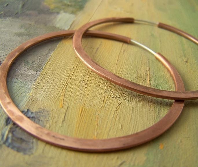 2 inch Brushed Copper Hoop Earrings