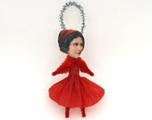 Set of 2 Ladies in Red - Vintage Style Chenille Ornaments