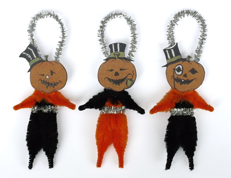 Halloween Folk Art Chenille Ornaments - Handmade Halloween Ornaments