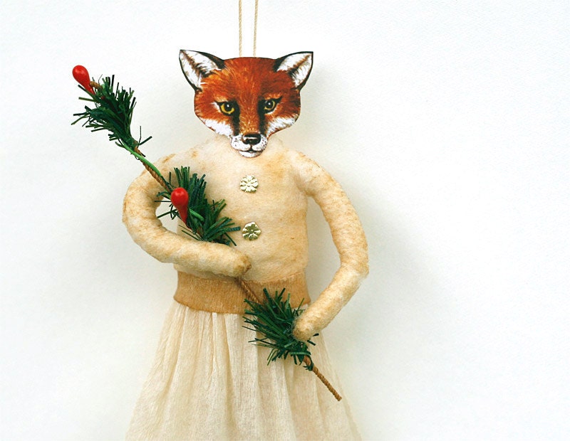 Fox Spun Cotton Ornament - Holiday Ornament - Christmas Home Decor - Hostess Gift - Made to Order