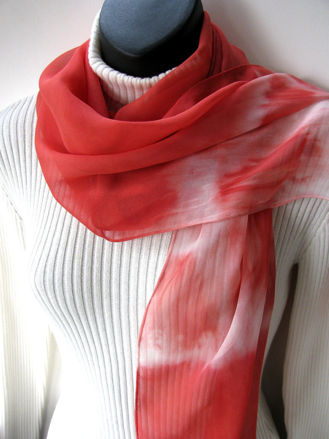 Eco Dyed Silk Chiffon Scarf-Soft Tomato Red-Silk Scarf for women spring summer  accessory womens scarves silk scarf