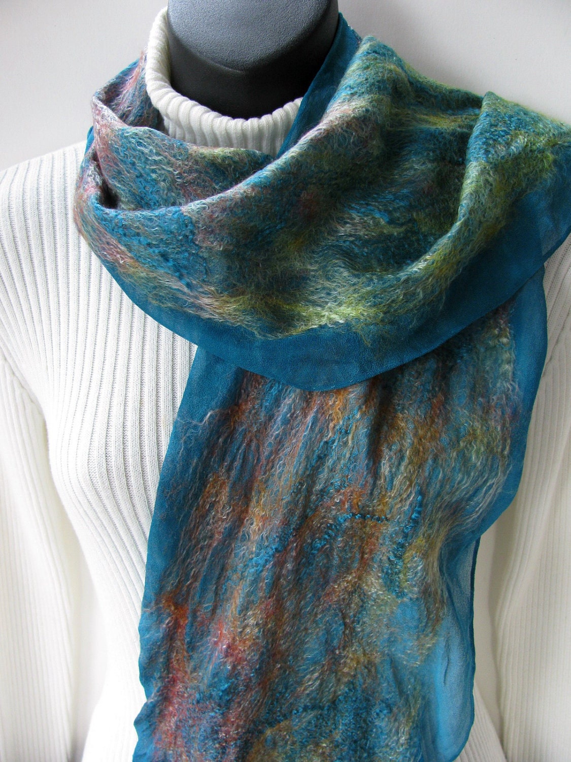 Fall Fashion Collection for Women,Nuno Felted Silk Wool and Bamboo Scarf for Women-Spring Meadow