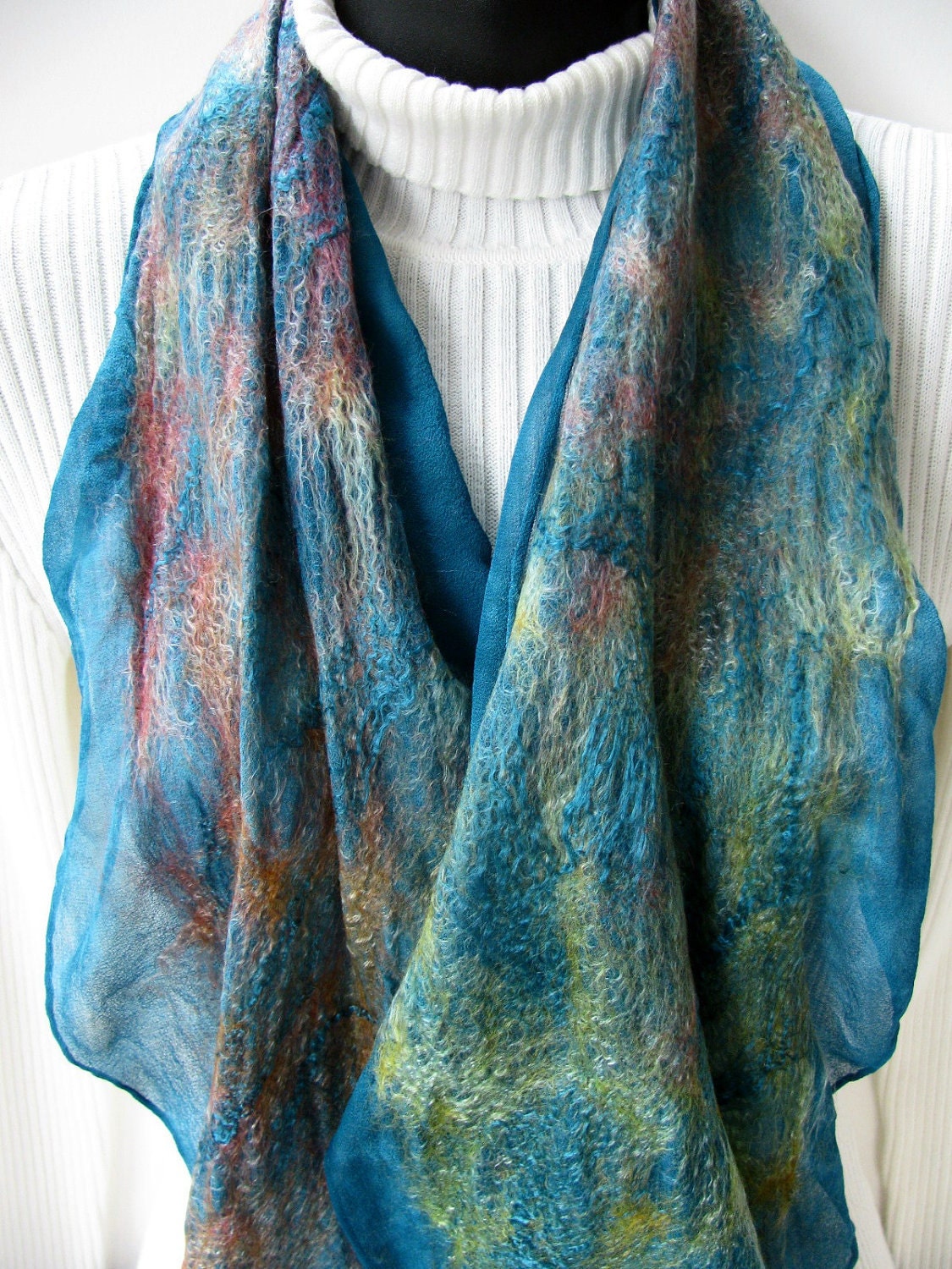 Fall Fashion Collection for Women,Nuno Felted Silk Wool and Bamboo Scarf for Women-Spring Meadow