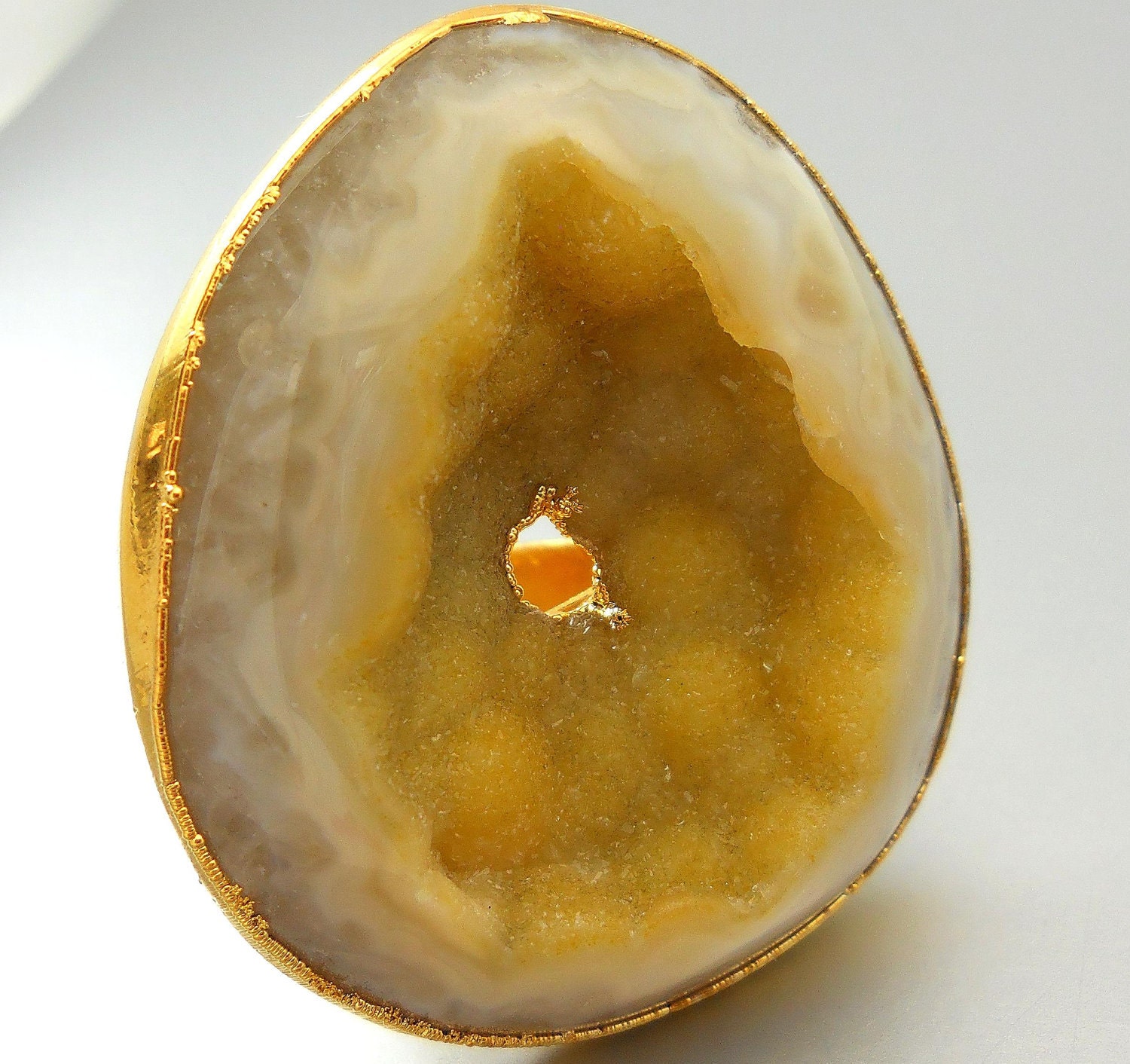 MANGO CREME Gold dipped  druzy geode statement  ring