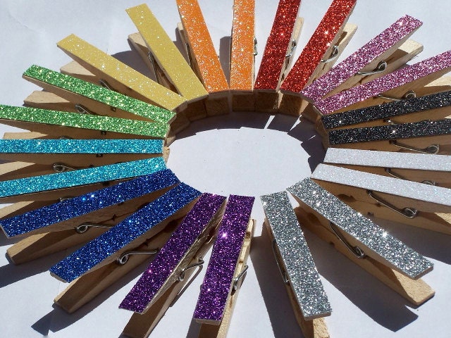 Magnetic Glittered Clothespins - set of 6 - tisascreations