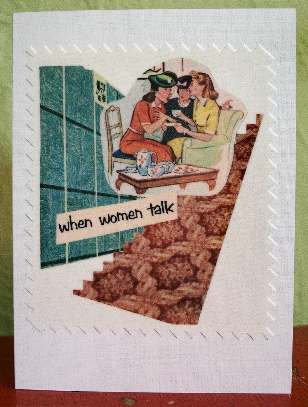 When Women Talk - Greeting Card - Vintage Urban Girl - Telling Stories Series - Handmade