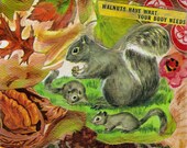 Gray Squirrel Collage Print - Vintage Urban Girl