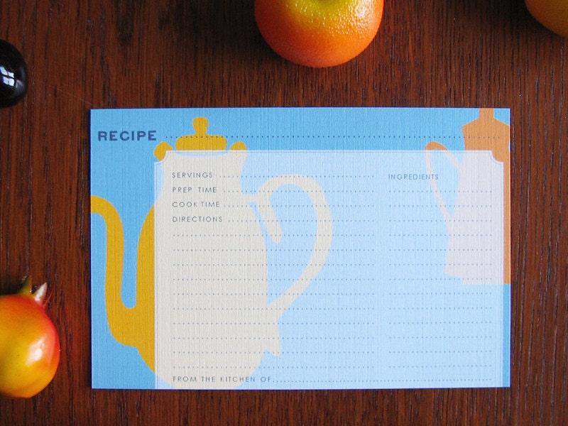 12 Tea Time Modern 4x6 Recipe Cards