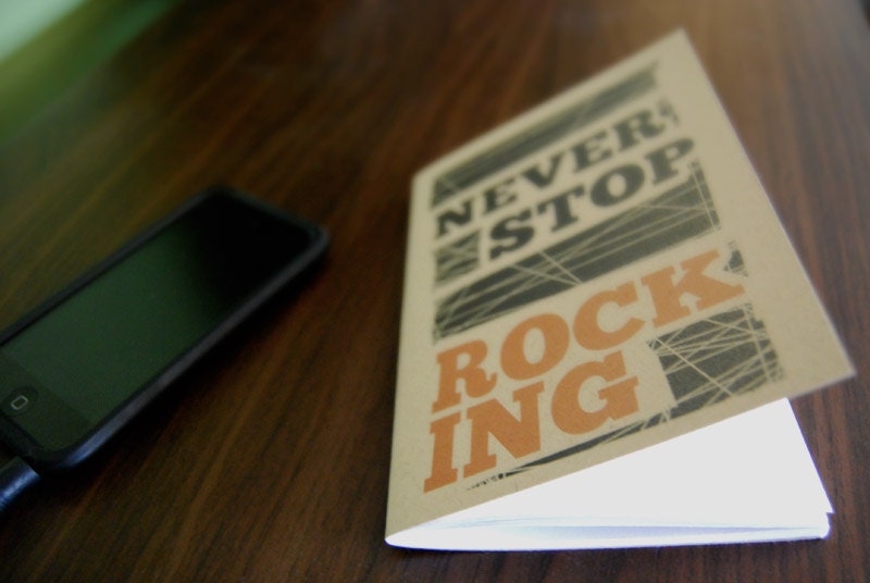 Never Stop Rocking Recycled Pocket Notebook Journal