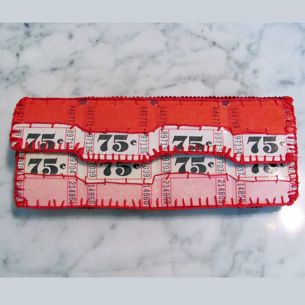 Red, pink and White Raffle Ticket Wallet