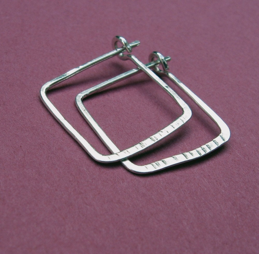 textured square hoops..  small, sterling 20ga, 5/8 inch
