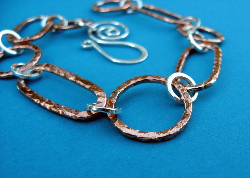 dash dot dash.. copper links with silver soldered and hammered bracelet