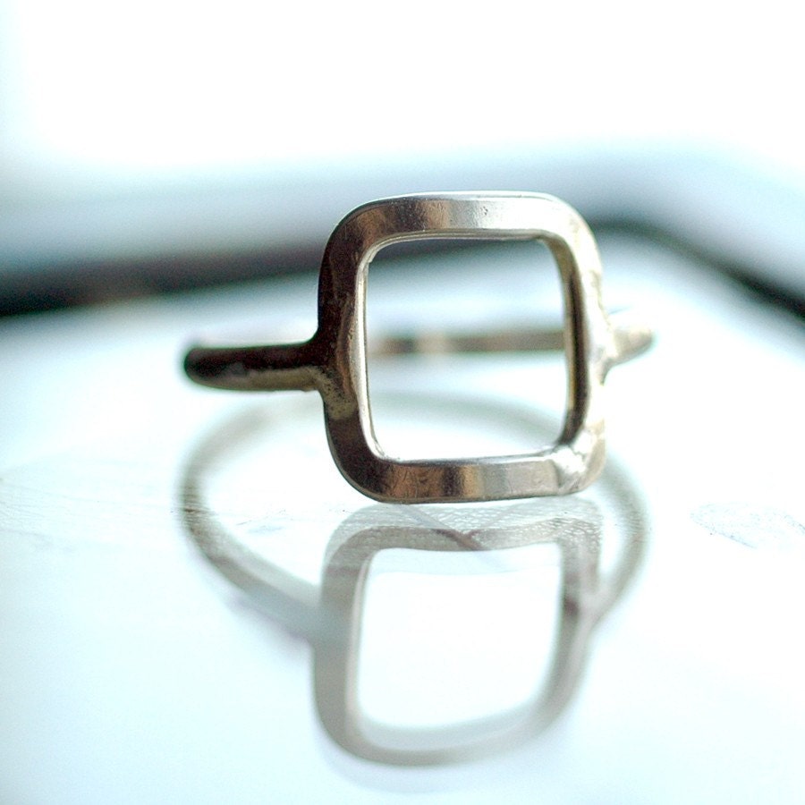 Silver Square Ring - Delicate Geometric Shape Ring - Open Square - Recycled Sterling Silver - Modern Funky Cool