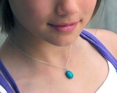 Little Girl Necklace - Turquoise Stone Pendant on Silver Chain - Recycled and EcoFriendly Silver - Simple and Sweet gift for a child