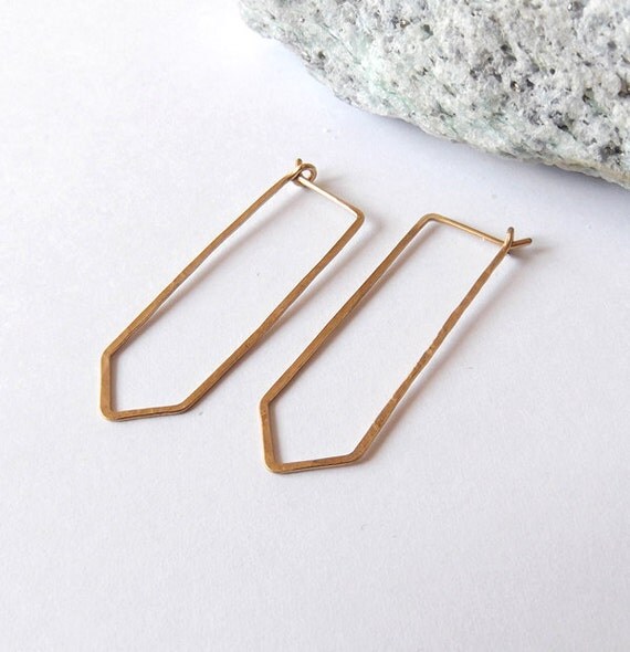 no. 430 - hammered brass quartz hoop earrings
