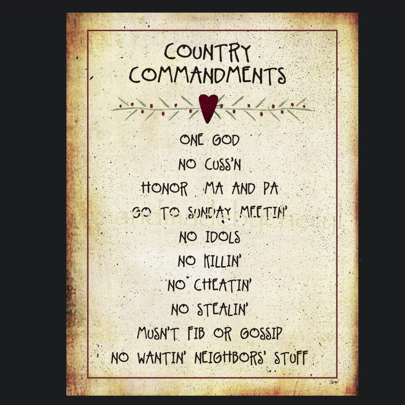 County Commandments Print Primitive Style