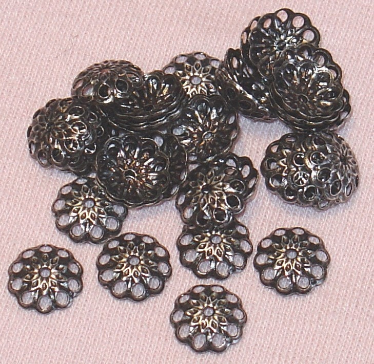 Antiqued Silver-plated brass filigree bead cap - 8mm - 144