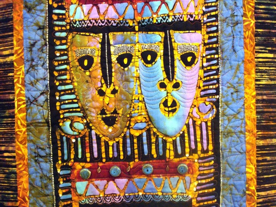 Quilted Wall Hanging Indonesian Masks Batik