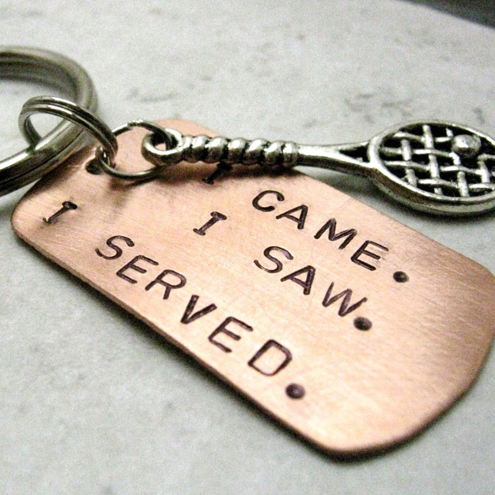 Tennis Racquet Key Chain, I Came, I Saw, I Served, swivel lobster clasp avail in lieu of split ring