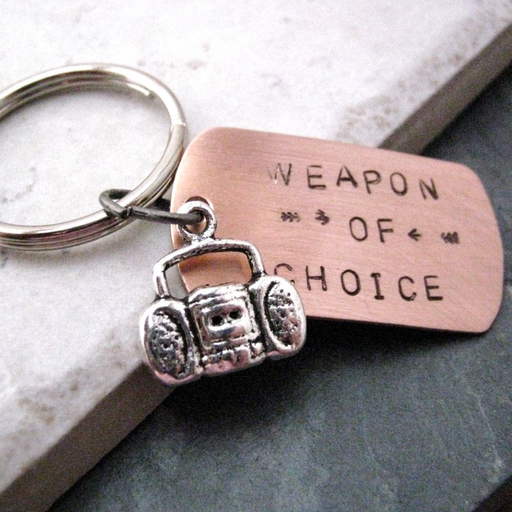 BOOM BOX Weapon of Choice Stamped Keychain, alt charms available, see picture