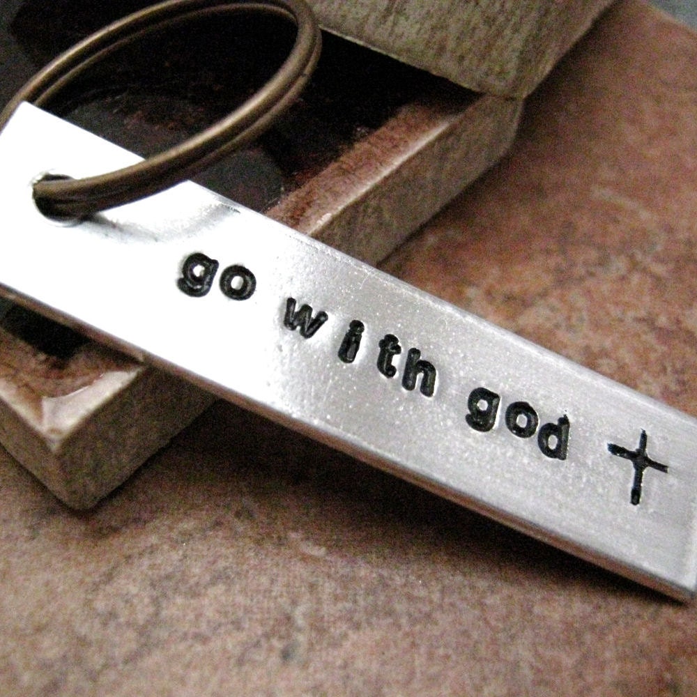 Go With God Aluminum Bar Key Chain, hand stamped, 2 sided customization available