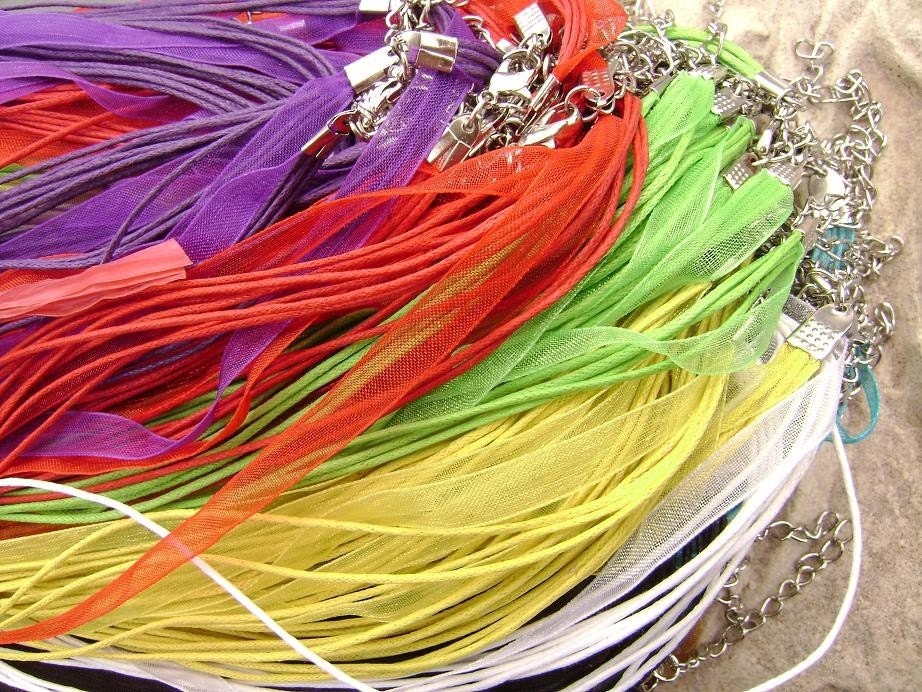 18 in Mixed Color Ribbon Necklace with lobster claw clasp and 2in extender, 10 Qty