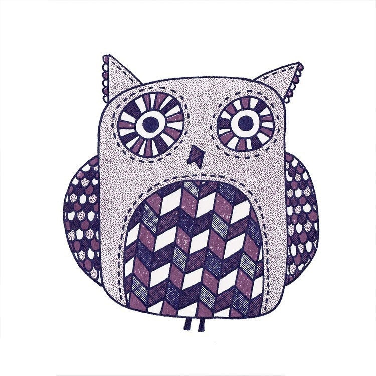 Violet -limited edition gocco screen print -Owl Series 5x5