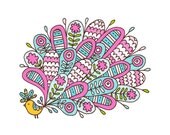 Paisley  -Limited Edition hand screen printed art print --Exotic Bird Series 8x10