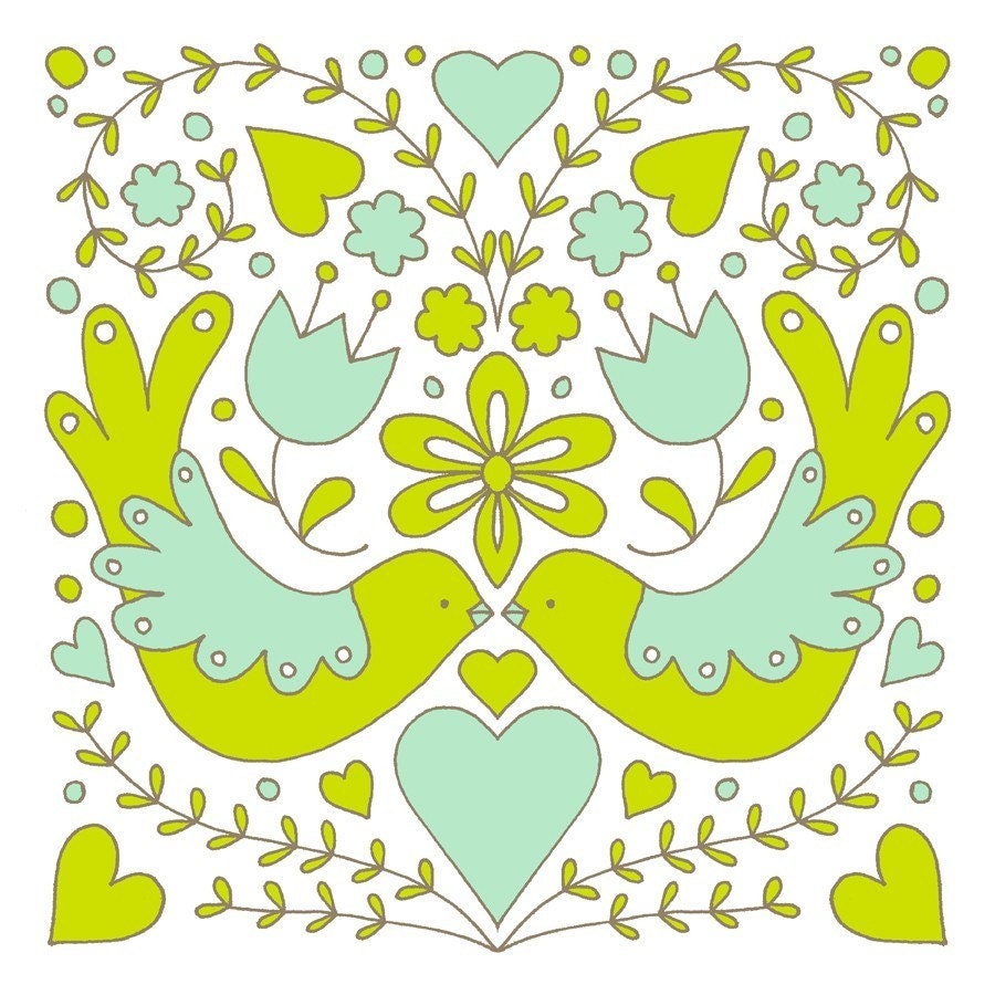 Love Birds -limited edition screen print 12.5 x 12.5