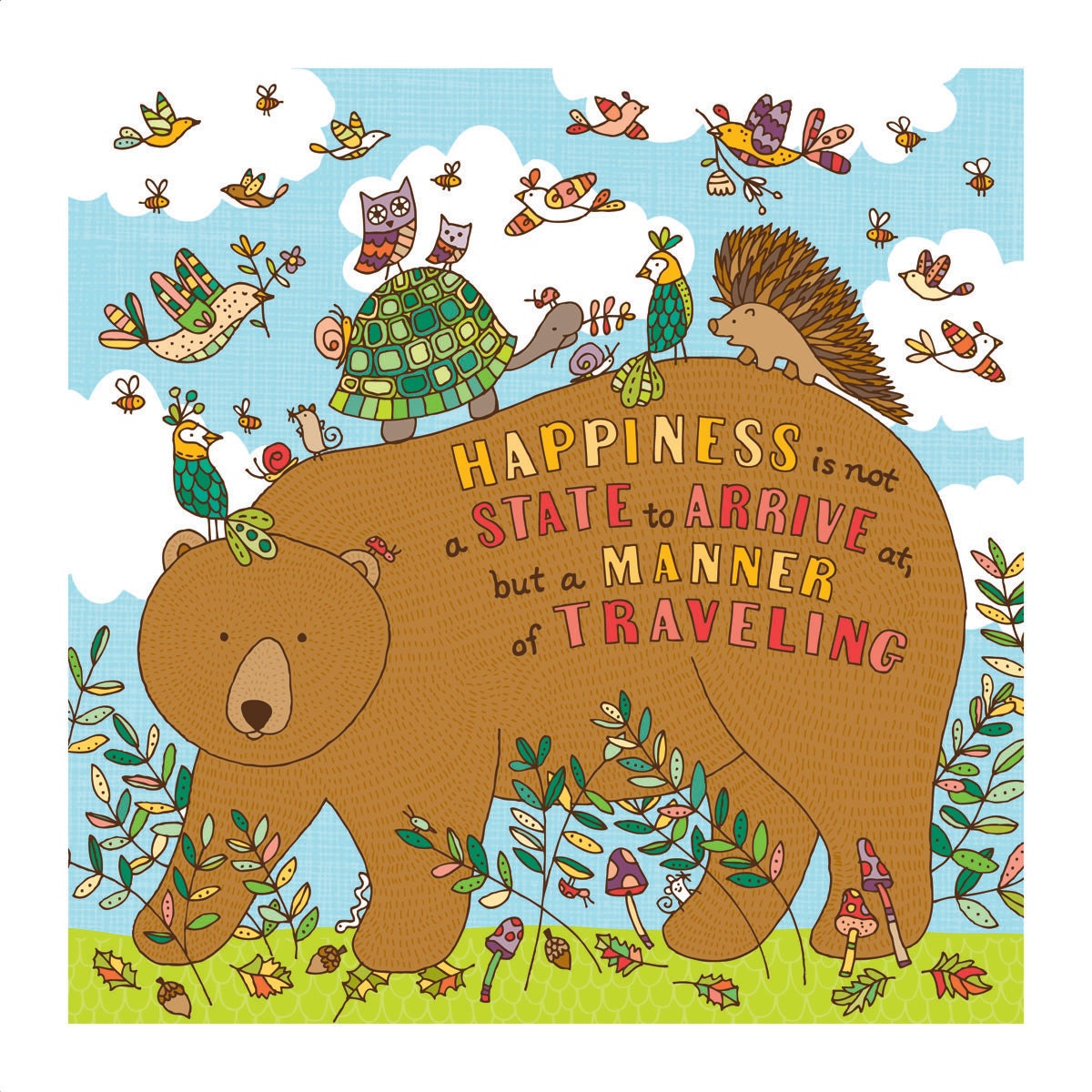 Traveling Bear 8x8 digital print of original illustration