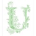 Hand drawn monogrammed print, 8x10, the Letter U, in the color green