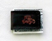 Leather Money Clip with Antique Car Design