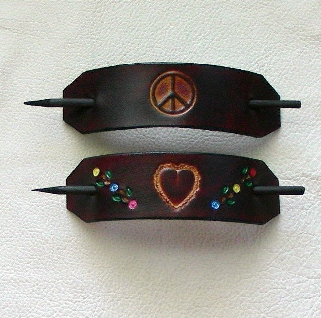 Peace and Love Hippie Style Hair Barrettes
