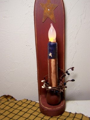 Battery LED flicker candle patriotic flag taper wax dipped