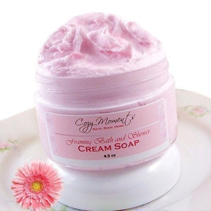 Pink Marshmallow scented Foaming Bath and Shower Cream Soap, Paraben Free - with Sweet Almond Oil (4.5 oz)