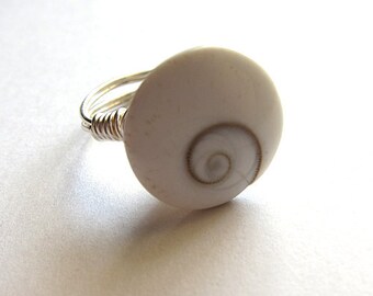Custom Lovely Shell With Silver Wire Wrapped Ring Simple Adorable Boho