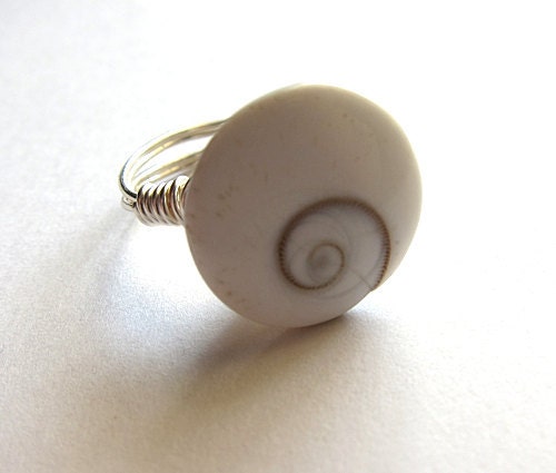 Custom Lovely Shell With Silver Wire Wrapped Ring Simple Adorable Boho