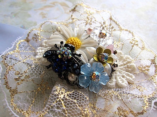 Bumble Bee Wristband Bracelet Lace Statement Swarovski Blings Corsage Princess Party Chunky Dolly Pretty Dainty Fabric