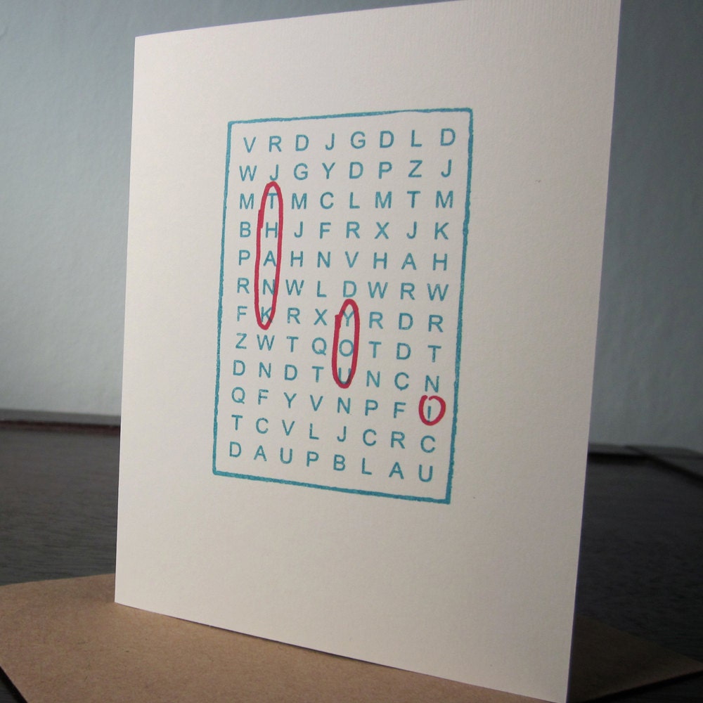 Single Word Search Thank You Card - Gocco Screen-Printed
