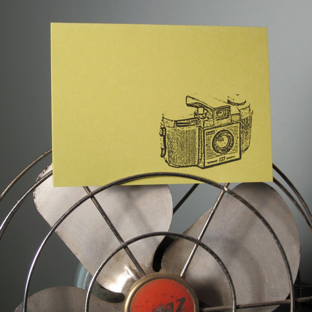 Chartreuse Brownie Camera - Gocco Screen-Printed Card