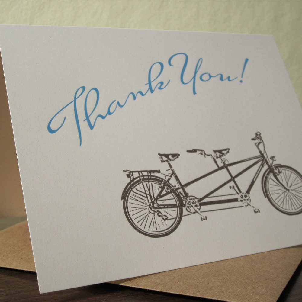 Tandem Bike Thank You - Letterpress Card