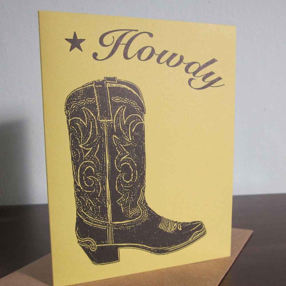 Howdy Cowboy Boot - Gocco Screen-Printed Western Art Card