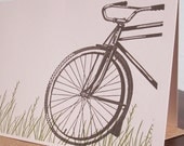 Bike In Grass - Letterpress Printed Art Card