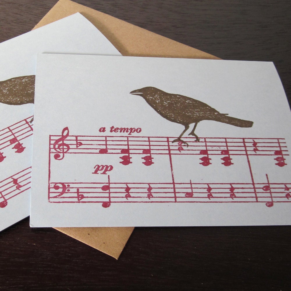 Bird On Music - 6-Pack Gocco Screen-Printed Art Cards