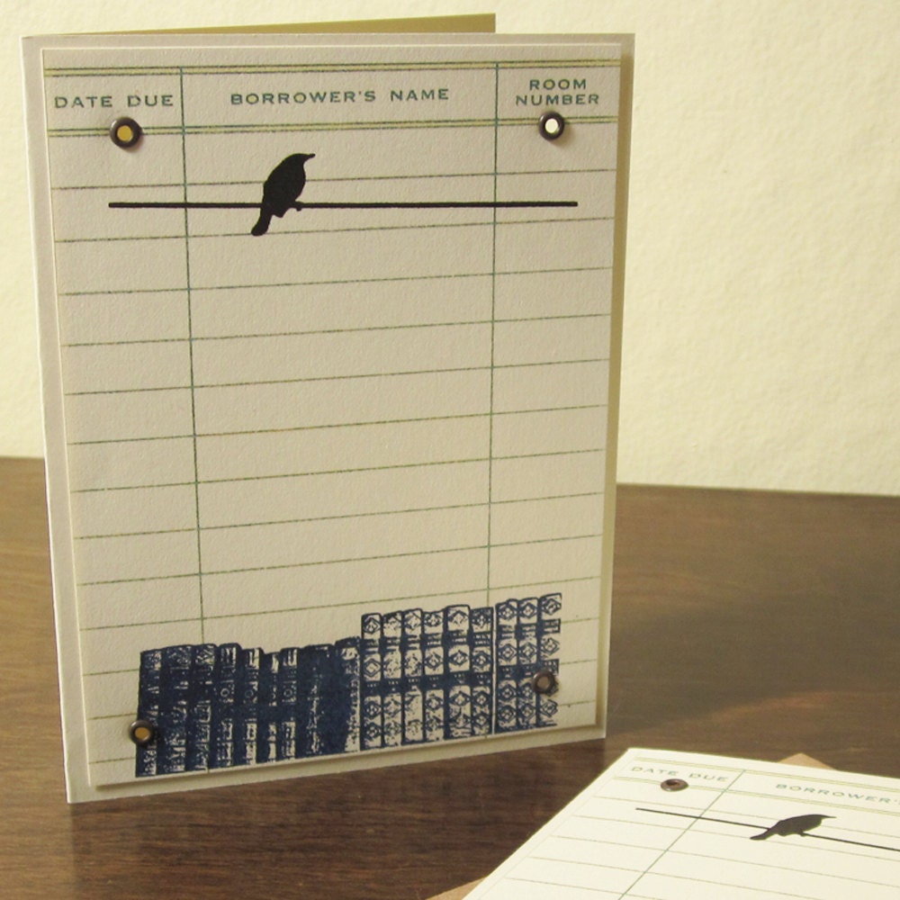 Books and Bird - 6-Pack Gocco Screen-Printed Cards