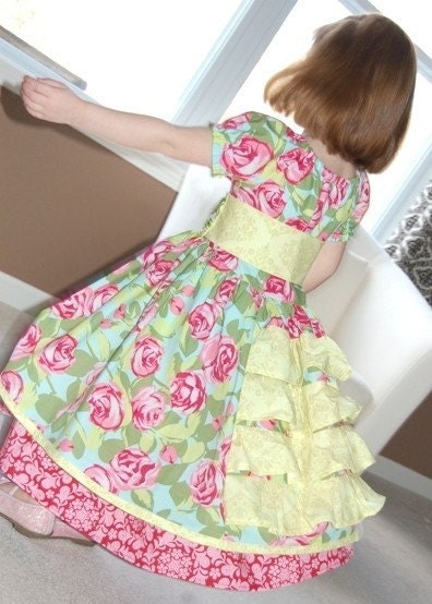 You had me at hello Easter Christmas Dress Pink Green Aqua Roses Ruffles Sister Set Amy Butler