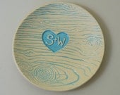 Ring Dish, customized ceramic wood grain in sky blue