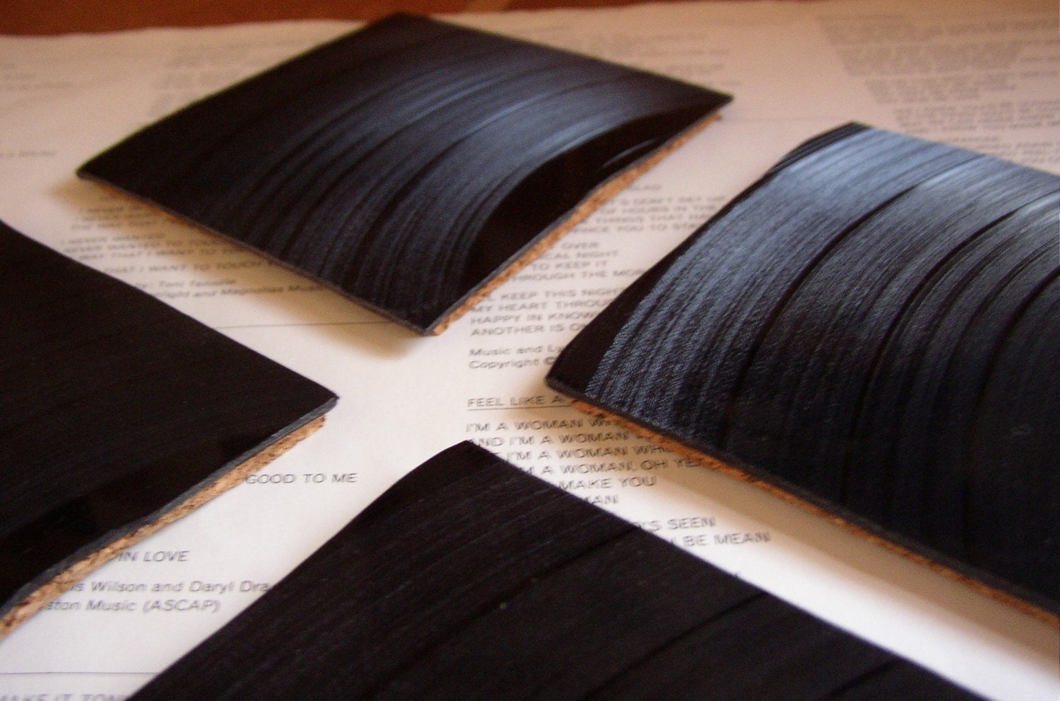 Modern Square Black Drink Coasters Recycled Record-Set of 4 ,with gift box
