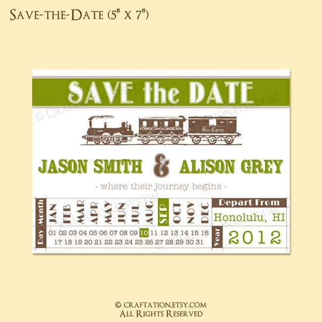 Custom Vintage Retro Wedding Save the Date Announcement Digital Design - Train Engine / Love Express / Punch Ticket - Printable (SD-TT02)