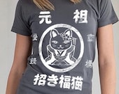 Women Kawaii Kitty Gray with White print T (S, M ,L XL)